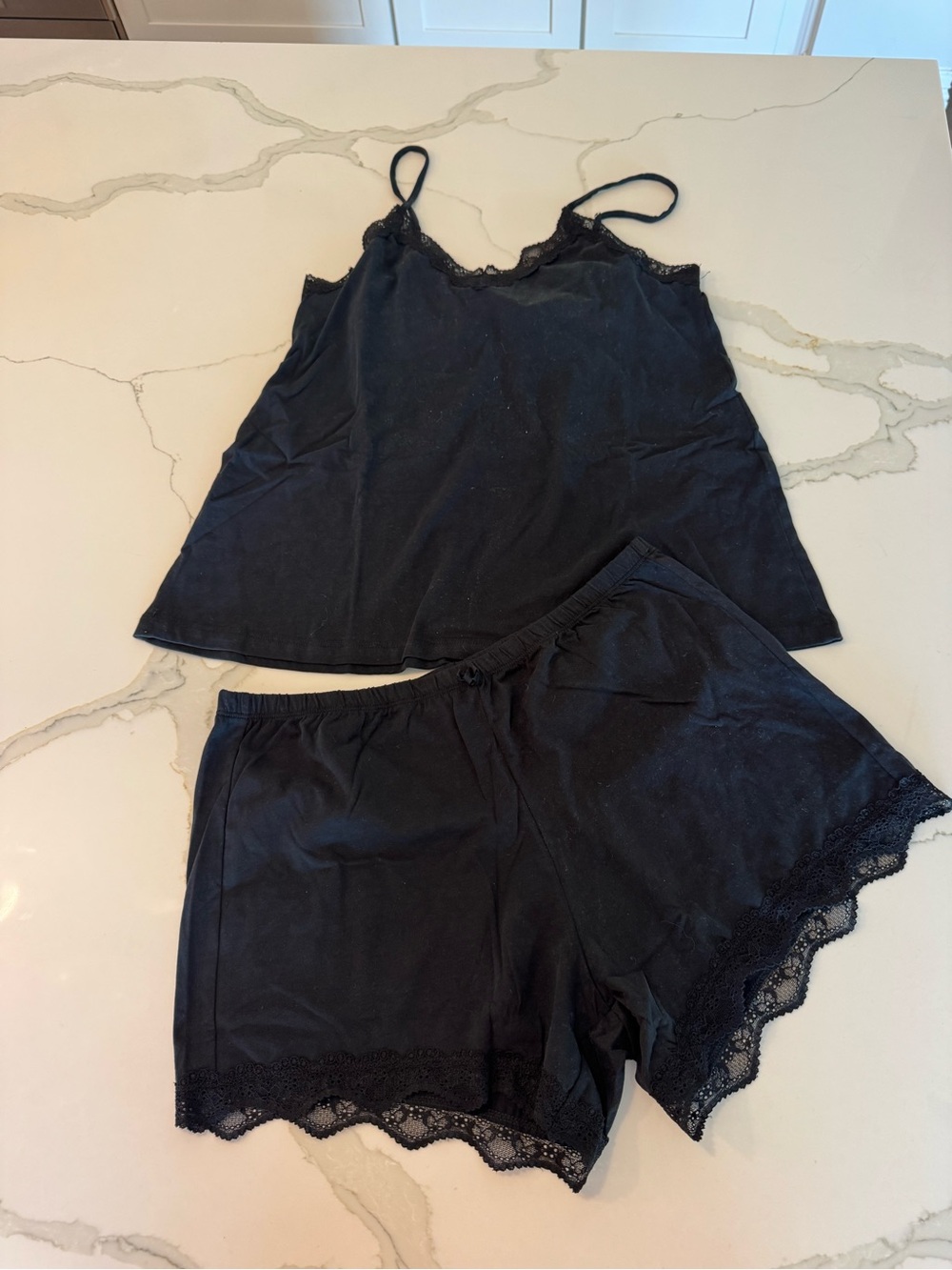 Petite Plume Black Lace-Trim Cami & Shorts Sleep Set - Women